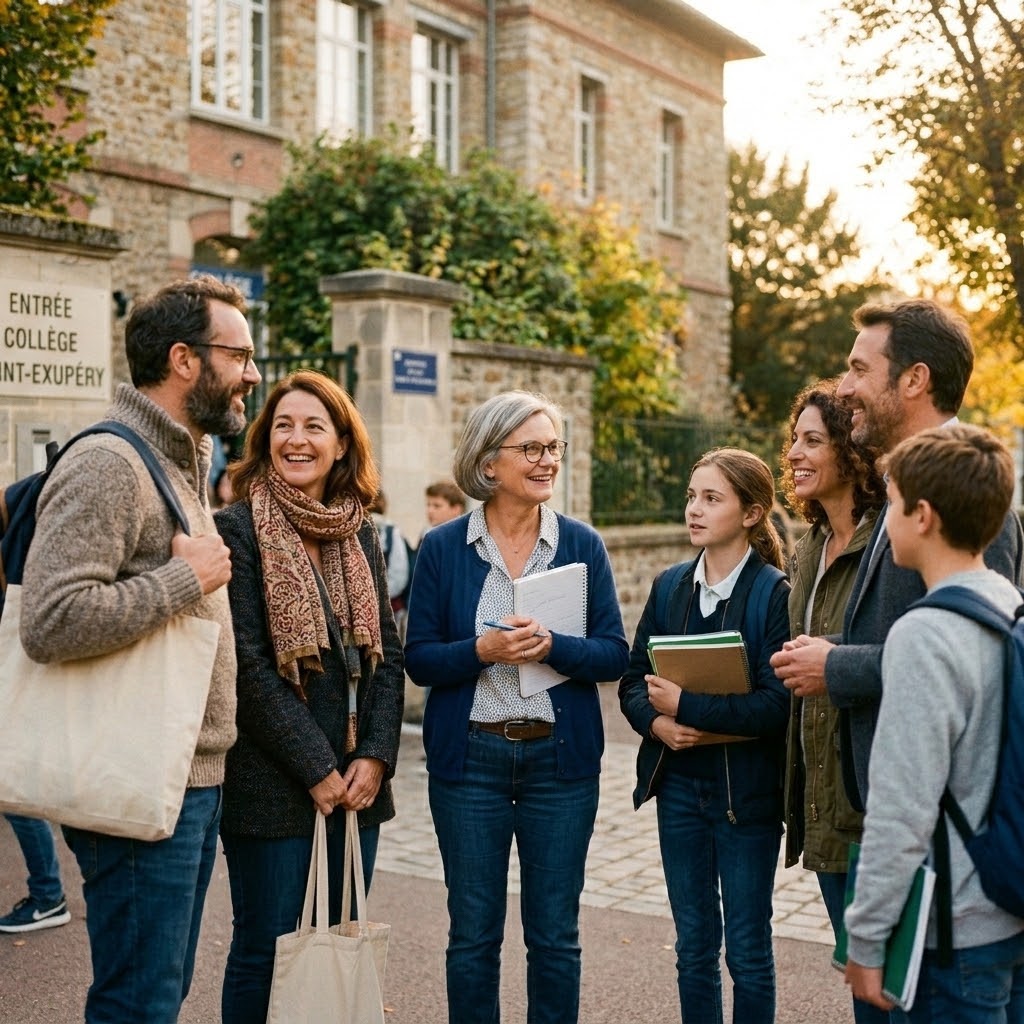 Parents et enfants à la sortie de l'école